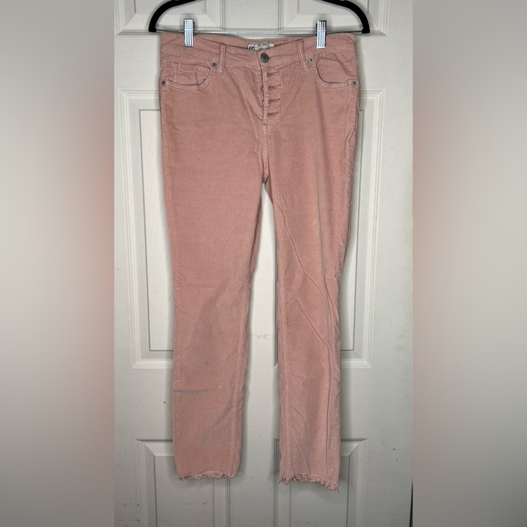 Free People Pink Corduroy Straight Raw Hem Jeans - Picture 1 of 8
